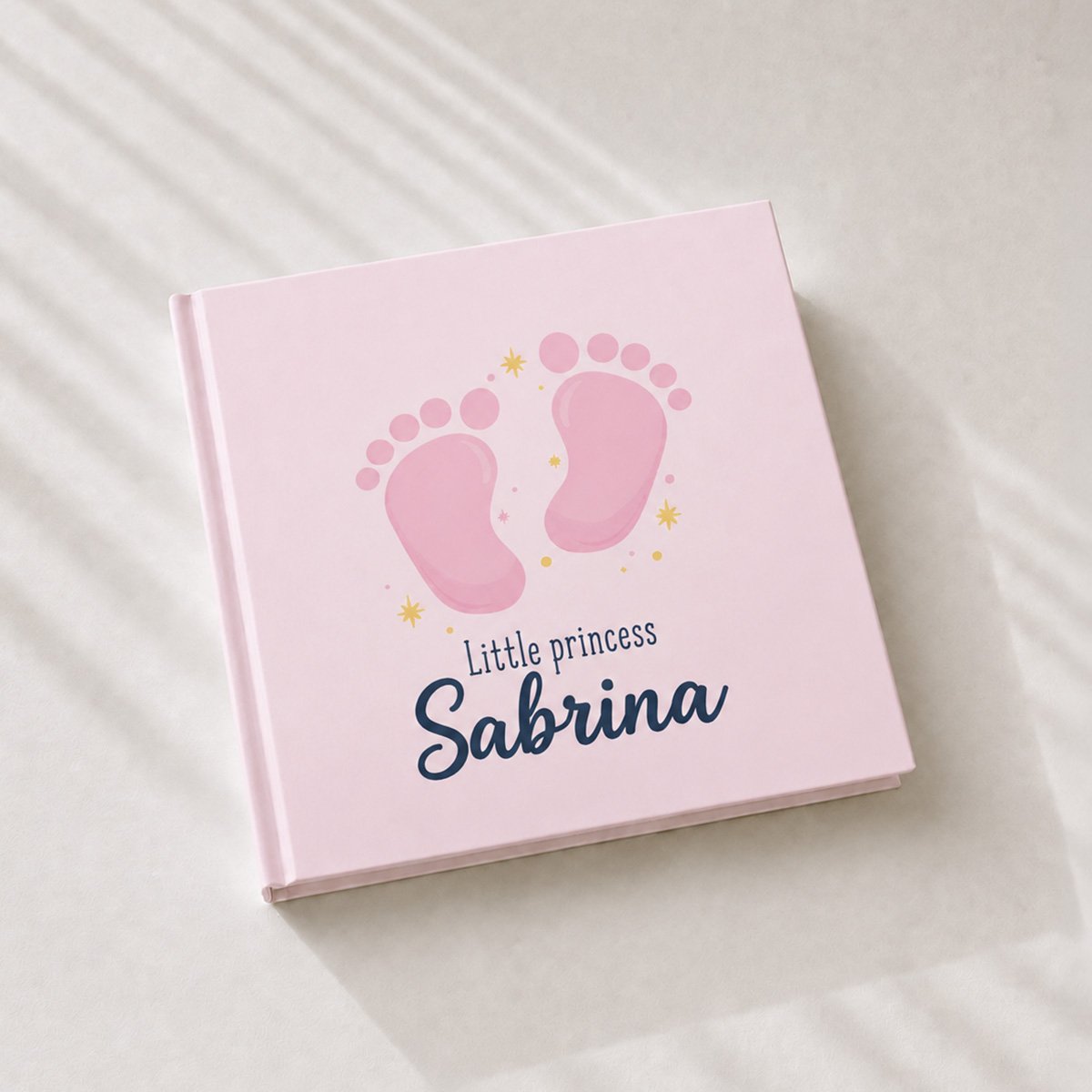 Personalised baby girl keepsake book with pink footprints
