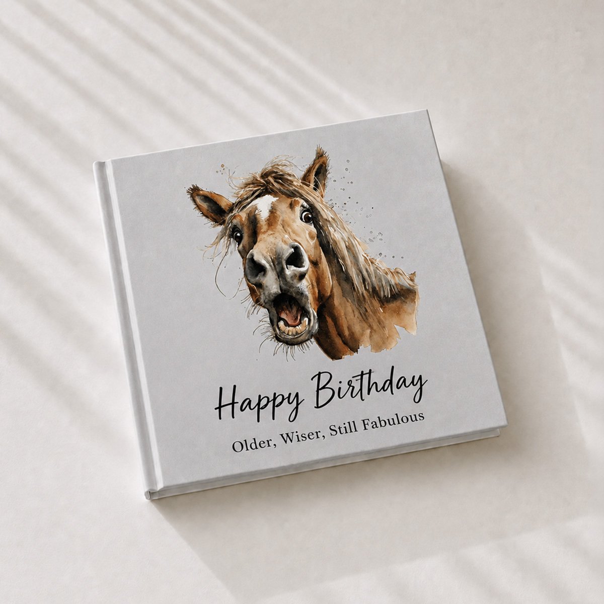 Birthday card keepsake book with a horse illustration