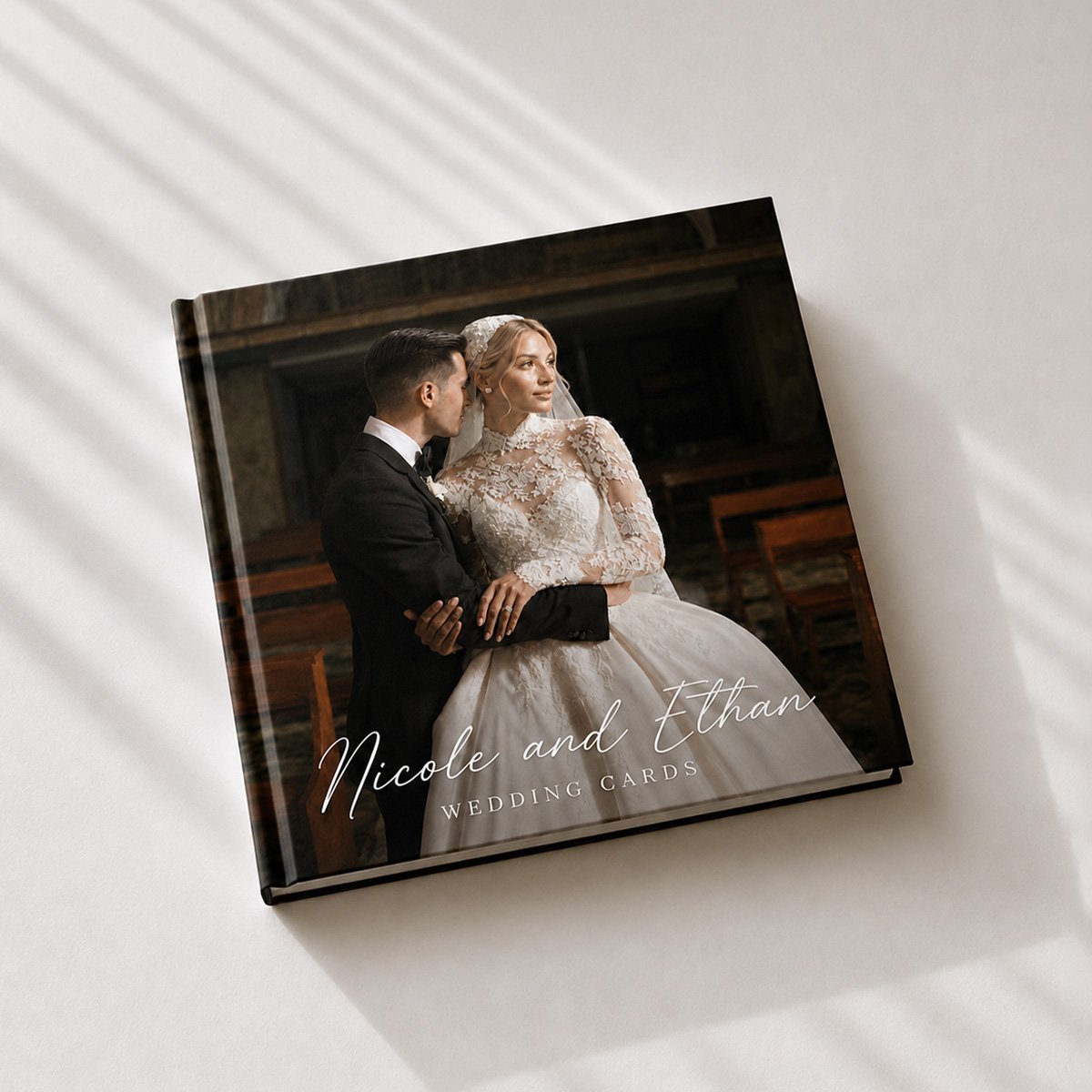 Personalised wedding card book with wedding photo cover