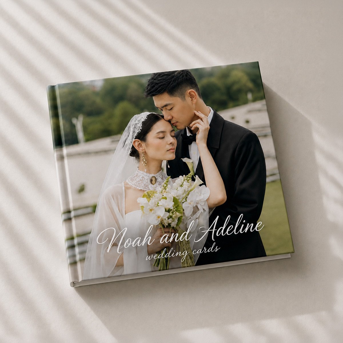 Personalised wedding card keepsake book with couple photo
